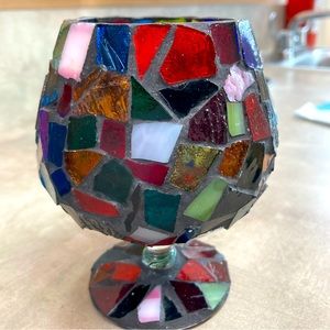 Handmade in North Carolina Beautiful Mosaic Stained Glass Candle Holder 7 in hi